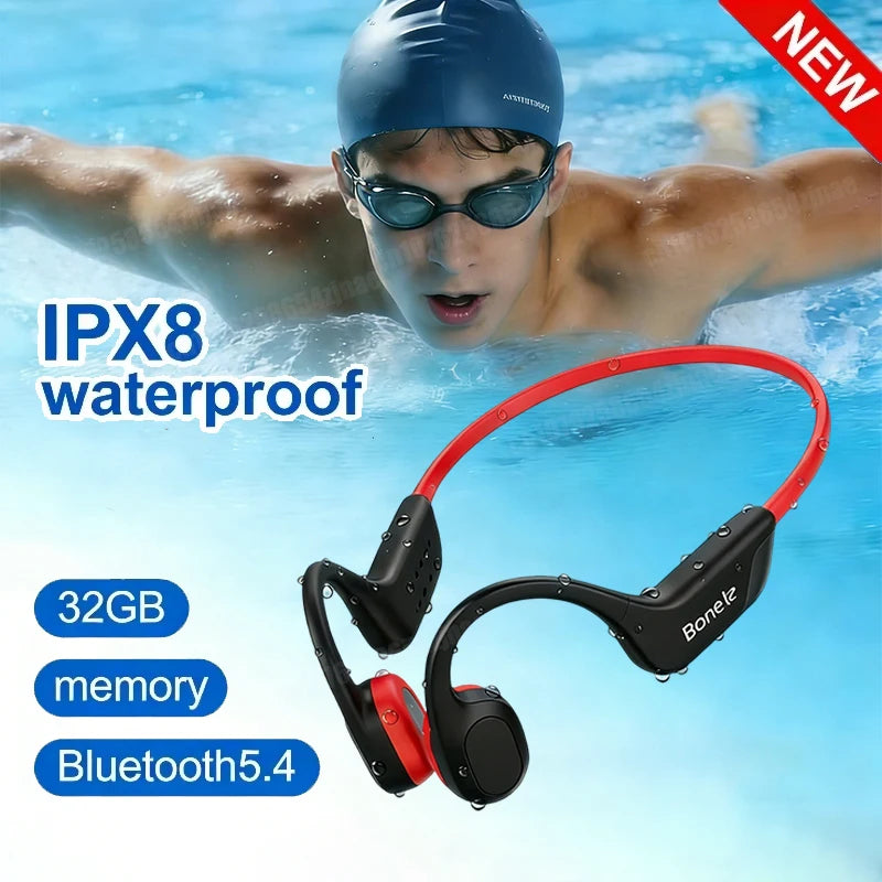Bone Conduction Headphones IPX8 Waterproof MP3 32GB Bluetooth5.4 Wireless Headphones With Mic Swimming Sports Fitness 2026