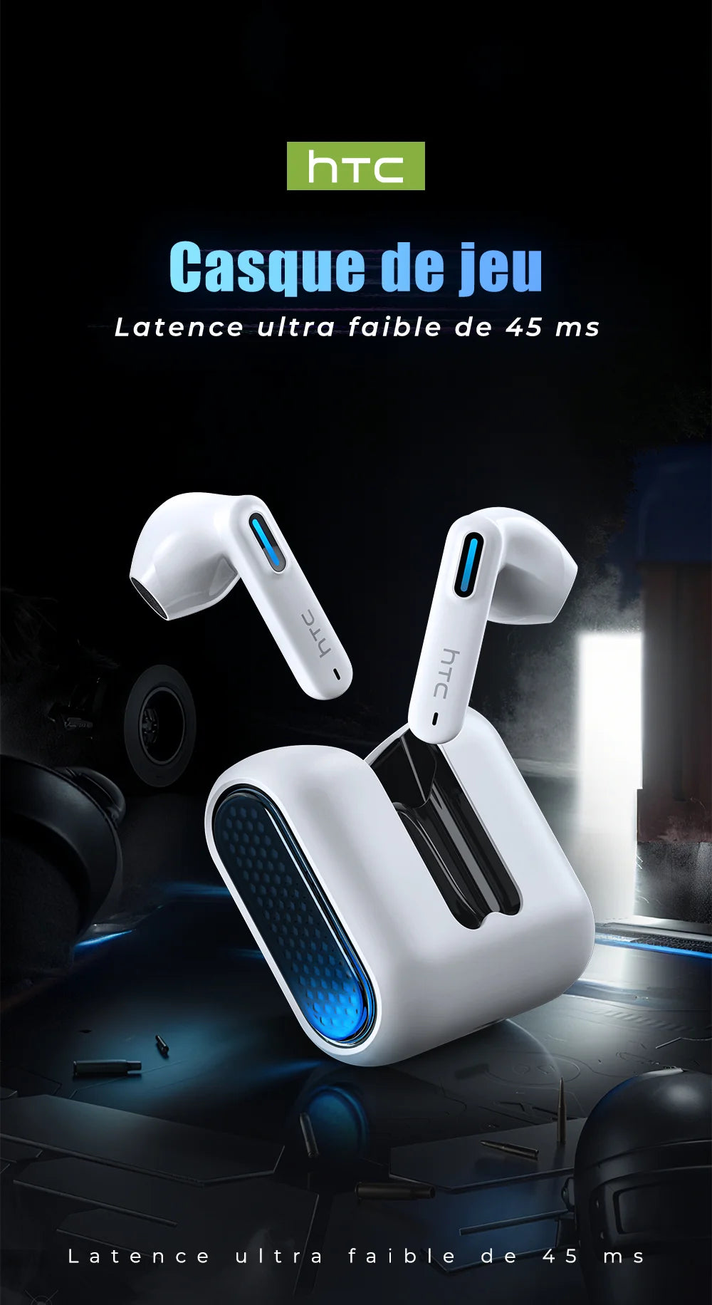 HTC NE49 AI Translator Earbuds – 40H Battery | ENC Noise Cancelling | Bluetooth 5.3