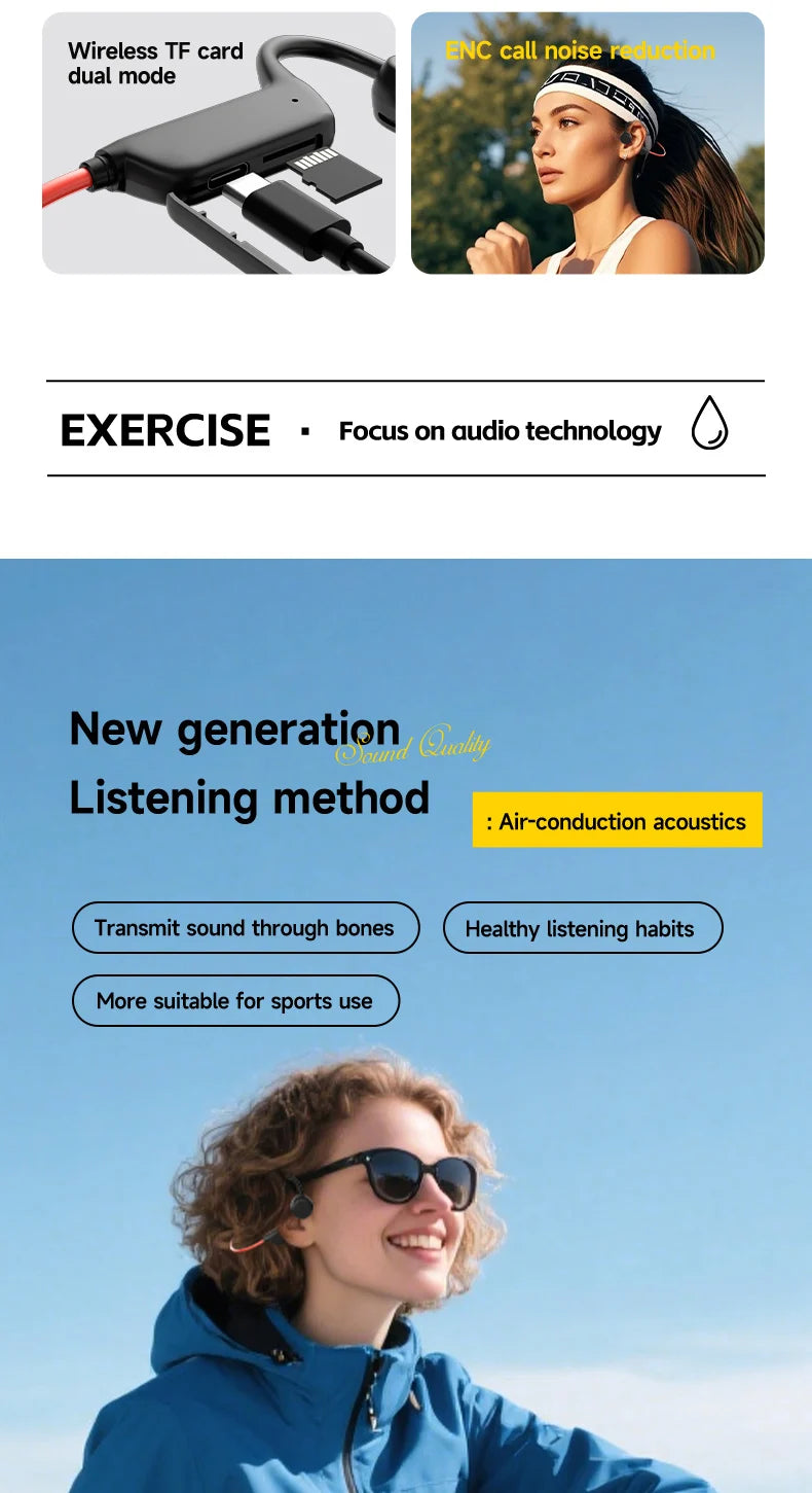 Bone Conduction Headphones IPX8 — Waterproof Bluetooth 5.4 Sports Headset with Mic