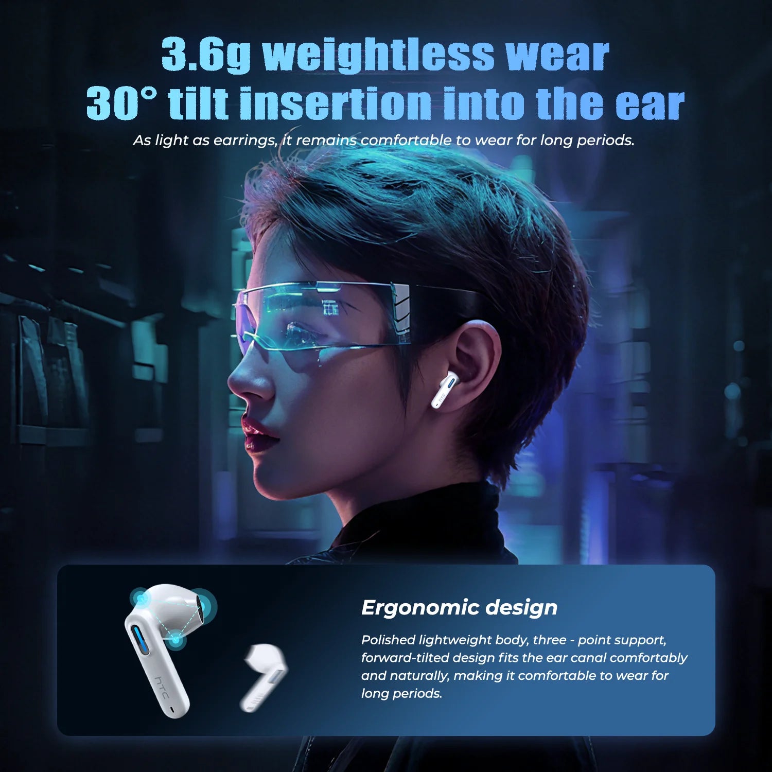 HTC NE49 AI Translator Earbuds – 40H Battery | ENC Noise Cancelling | Bluetooth 5.3