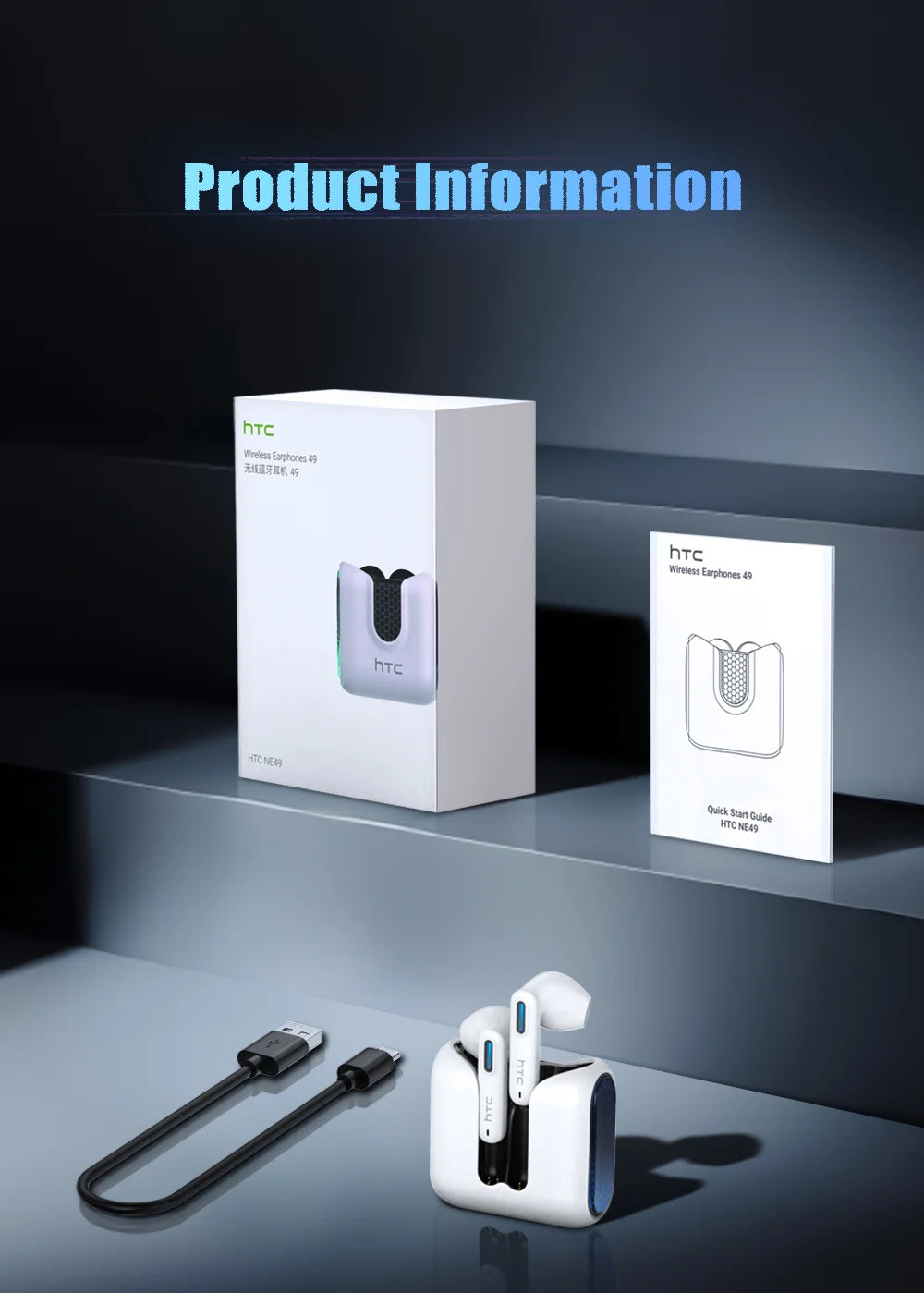 HTC NE49 AI Translator Earbuds – 40H Battery | ENC Noise Cancelling | Bluetooth 5.3