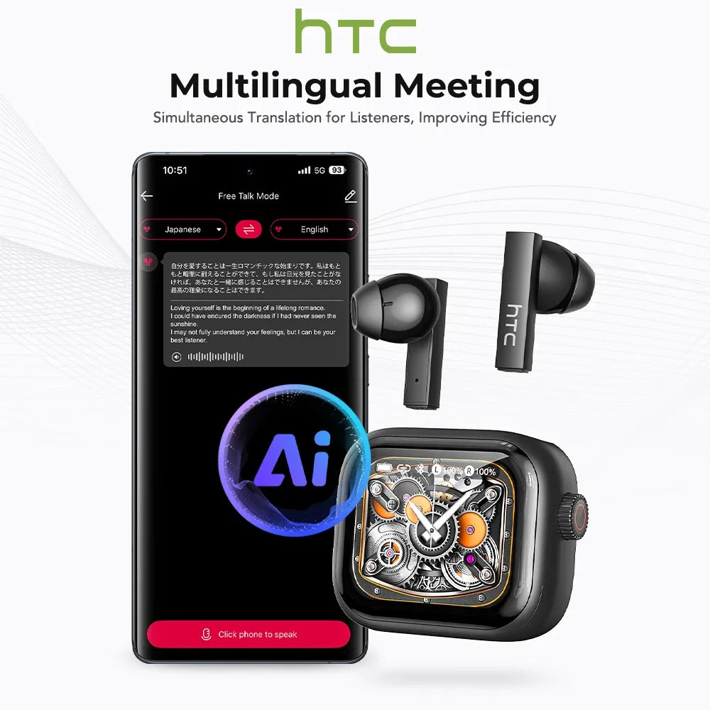 HTC NE40 AI Translator Earphones – Bluetooth | 40H Battery | 144 Languages