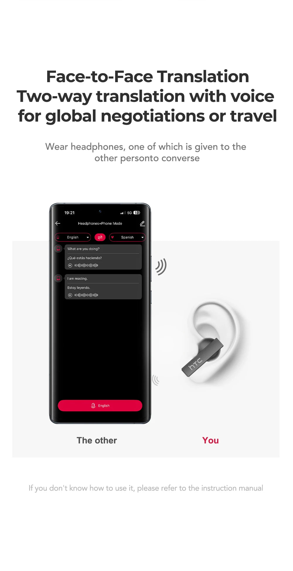 HTC NE40 AI Translator Earphones – Bluetooth | 40H Battery | 144 Languages