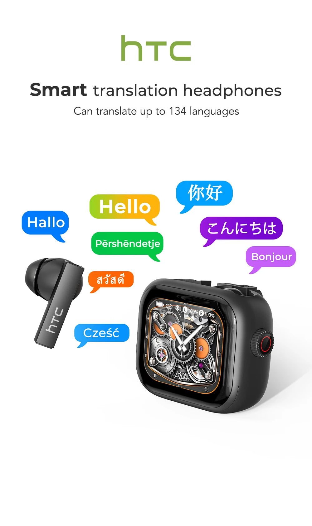 HTC NE40 AI Translator Earphones – Bluetooth | 40H Battery | 144 Languages
