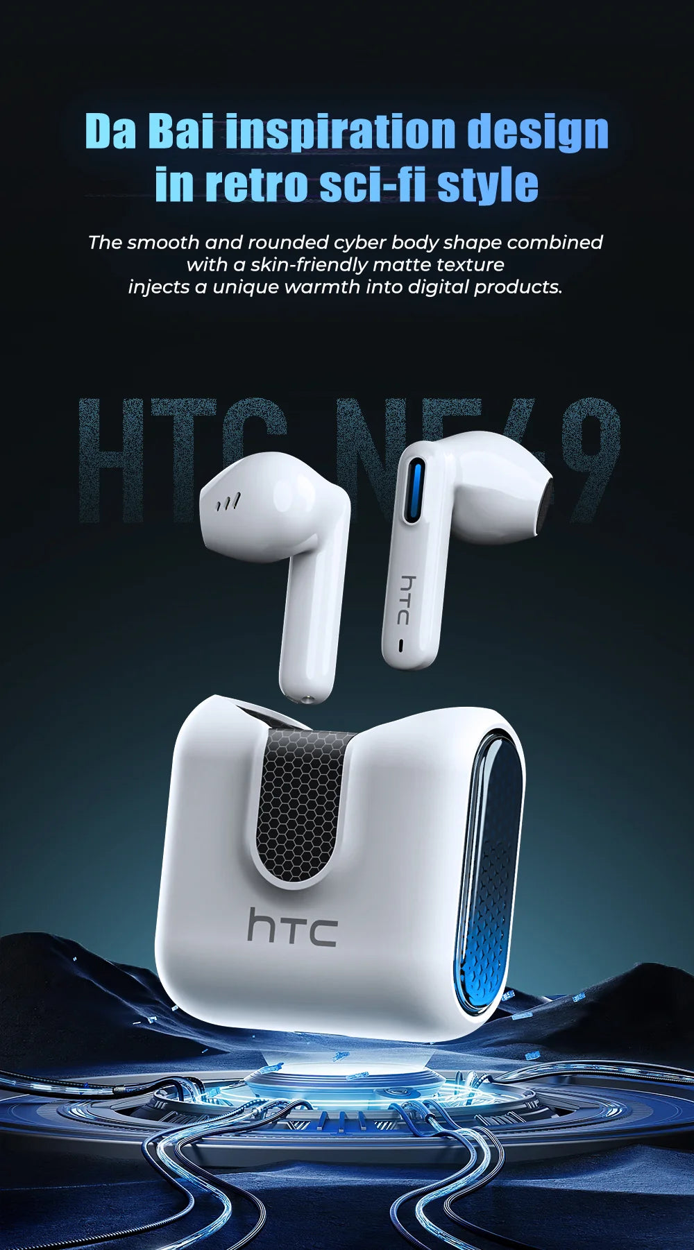 HTC NE49 AI Translator Earbuds – 40H Battery | ENC Noise Cancelling | Bluetooth 5.3