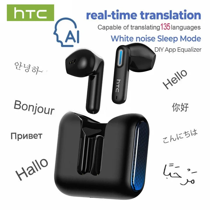 HTC NE49 AI Translator Earbuds – 40H Battery | ENC Noise Cancelling | Bluetooth 5.3