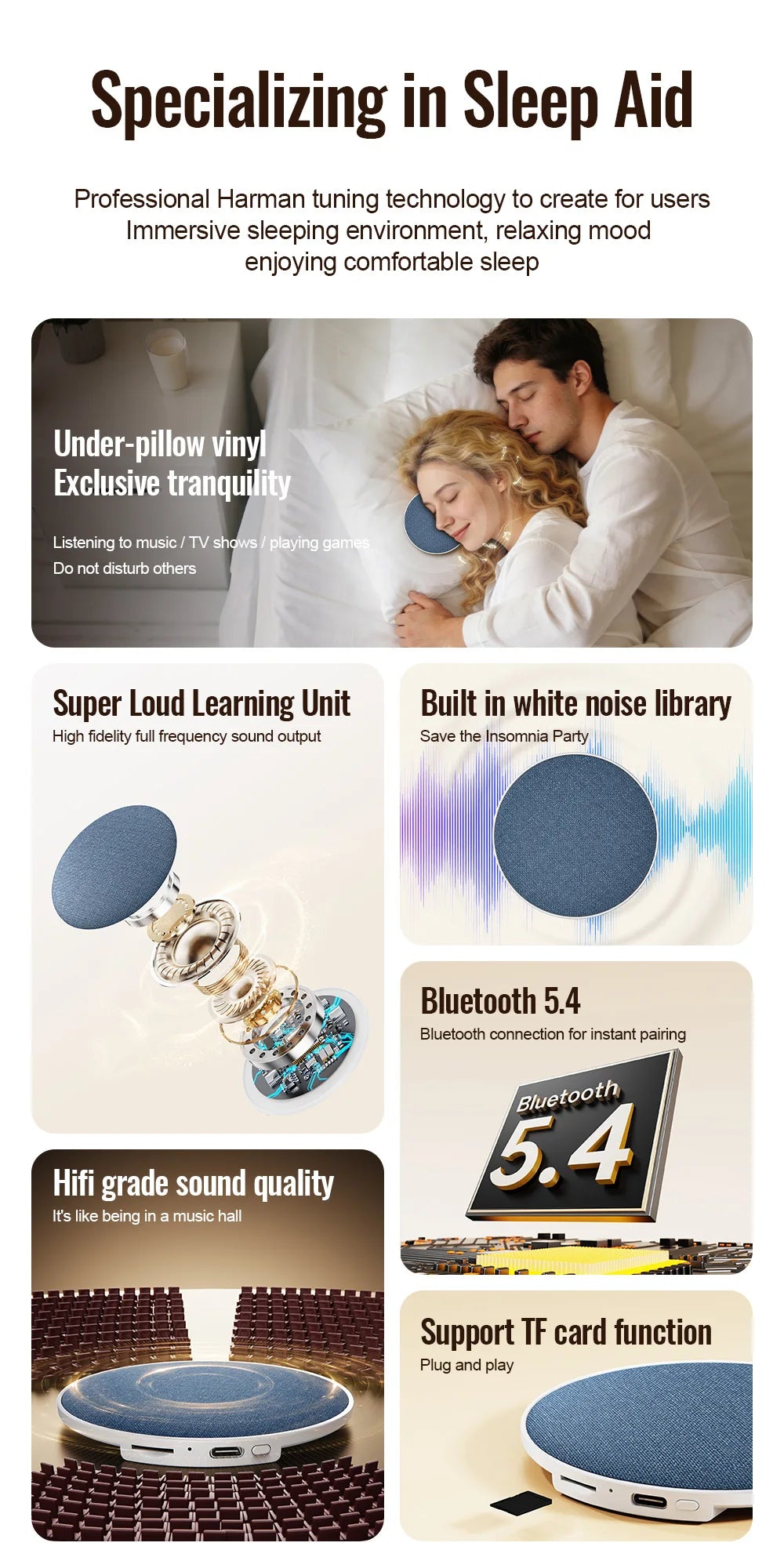 Wireless Pillow Speaker – Sleep Aid | 360° HiFi Sound | Bluetooth 5.4