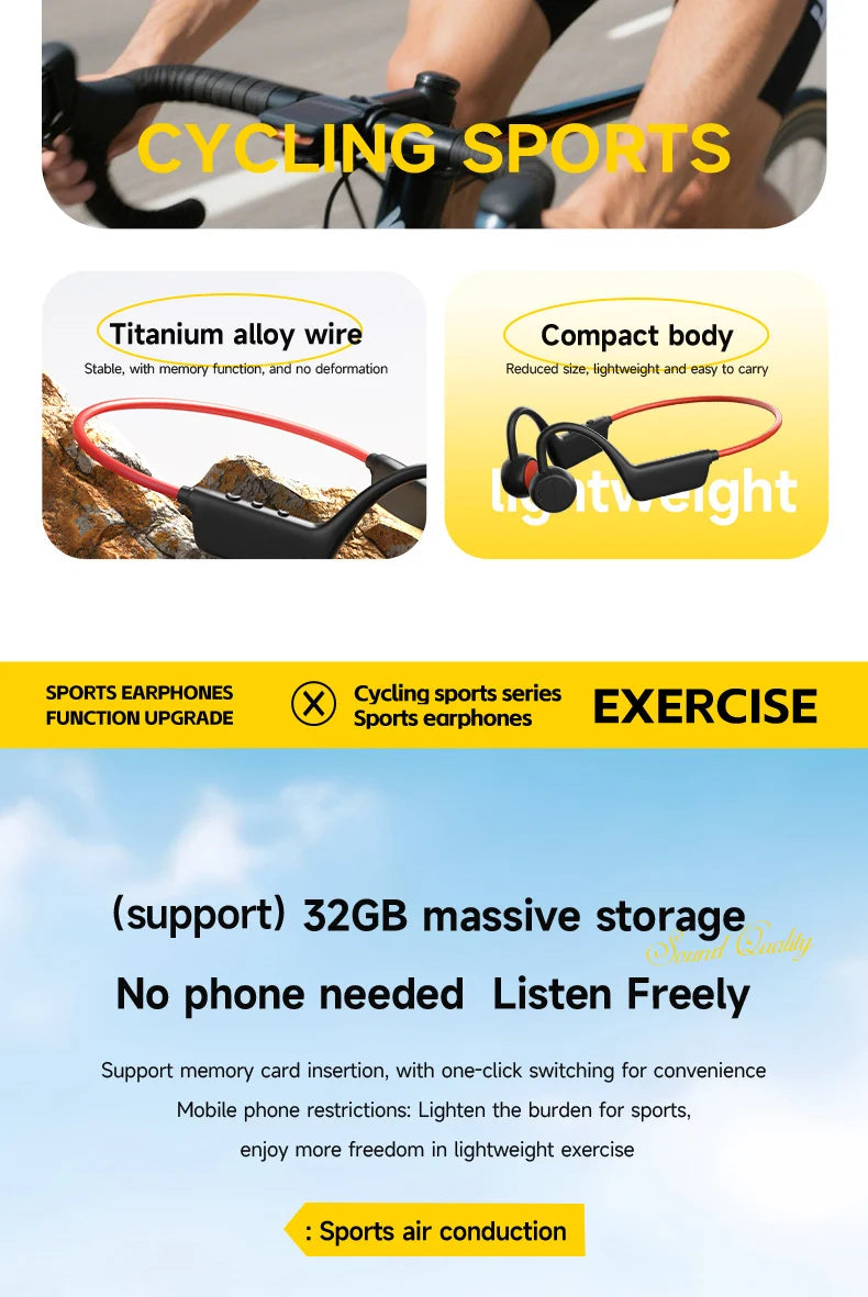 Bone Conduction Headphones IPX8 — Waterproof Bluetooth 5.4 Sports Headset with Mic