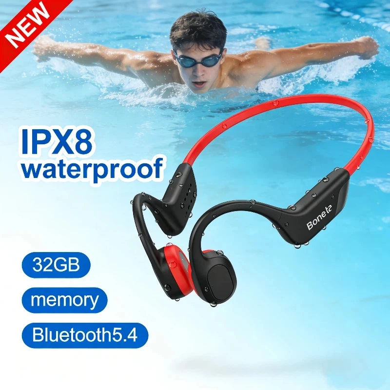 Bone Conduction Headphones IPX8 — Waterproof Bluetooth 5.4 Sports Headset with Mic