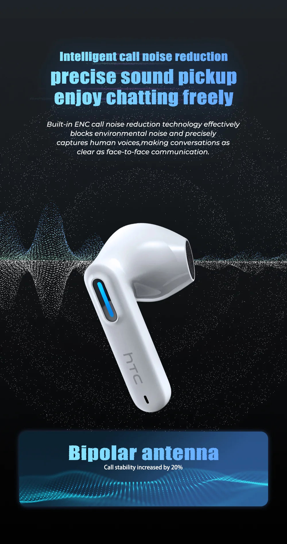 HTC NE49 AI Translator Earbuds – 40H Battery | ENC Noise Cancelling | Bluetooth 5.3