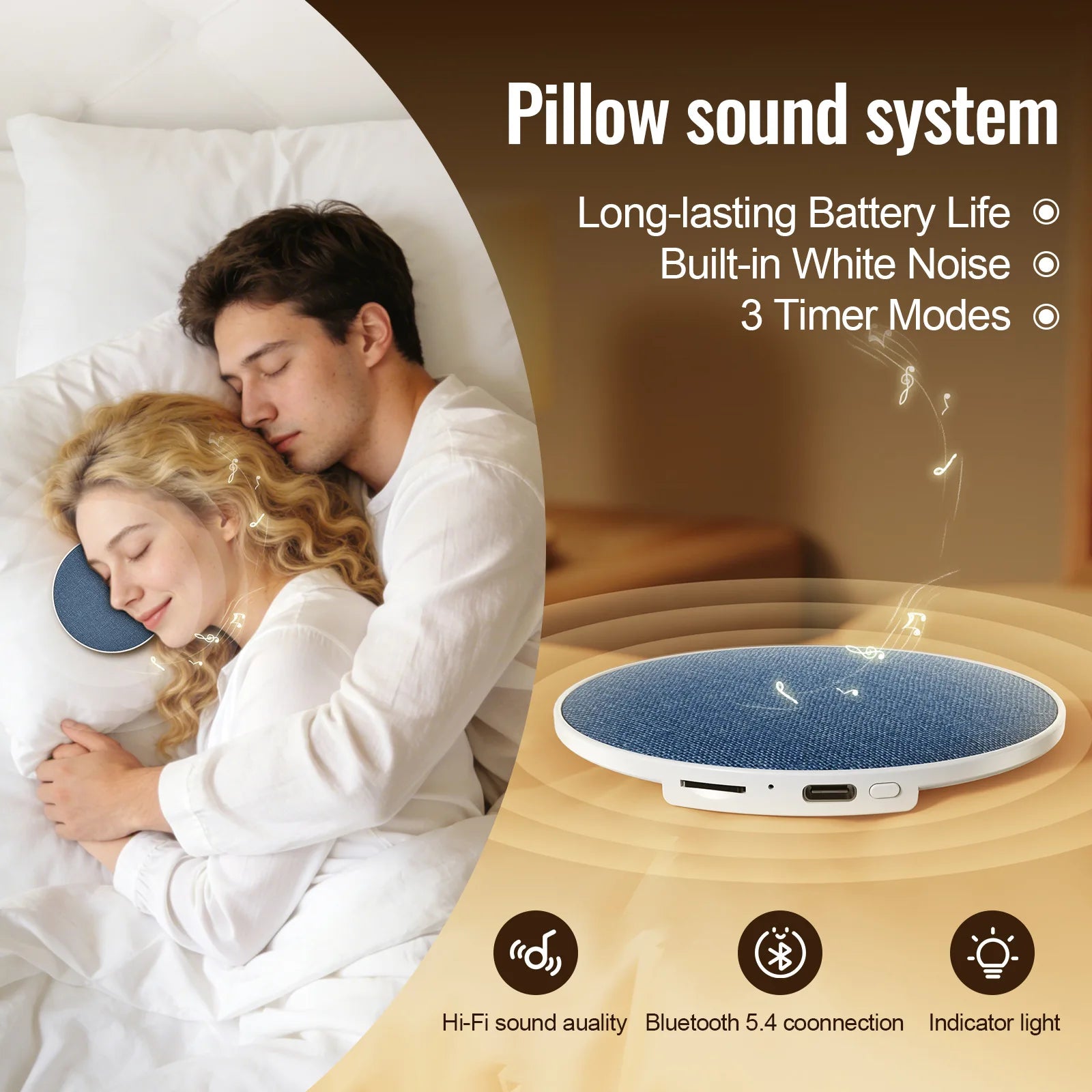 Wireless Pillow Speaker – Sleep Aid | 360° HiFi Sound | Bluetooth 5.4