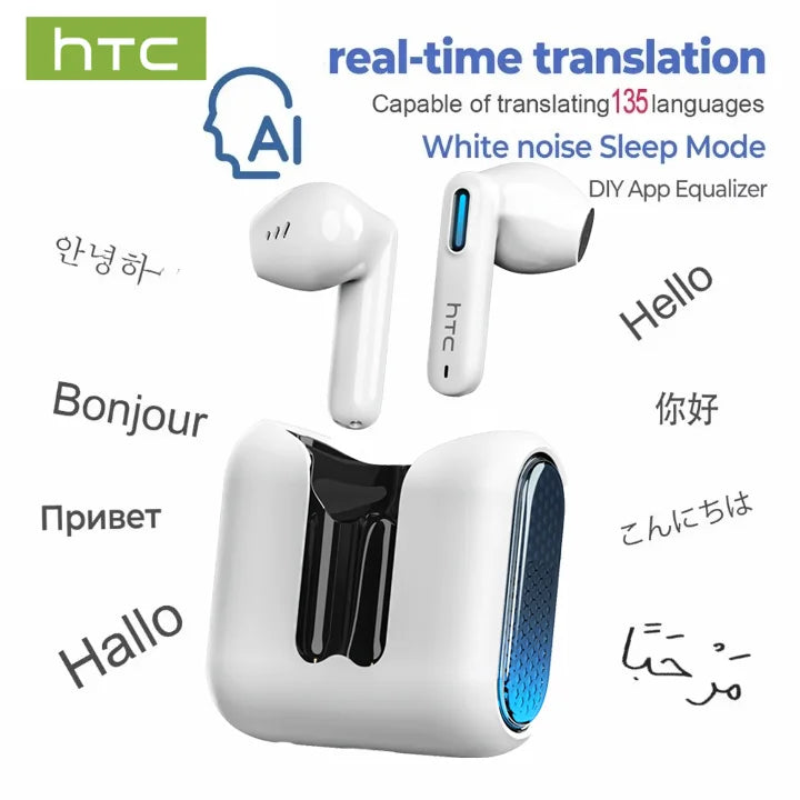HTC NE49 AI Translator Earbuds – 40H Battery | ENC Noise Cancelling | Bluetooth 5.3