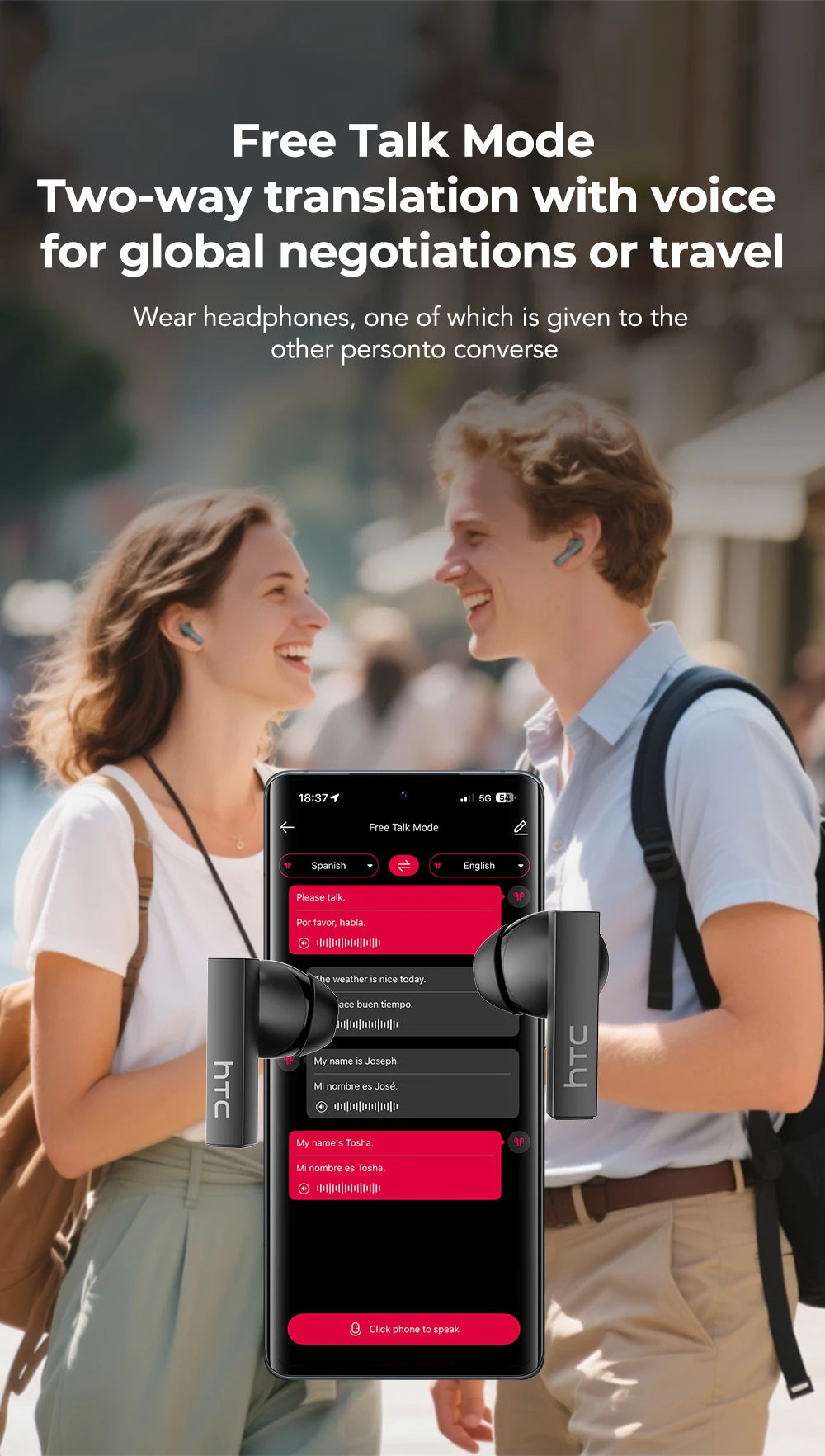 HTC NE40 AI Translator Earphones – Bluetooth | 40H Battery | 144 Languages