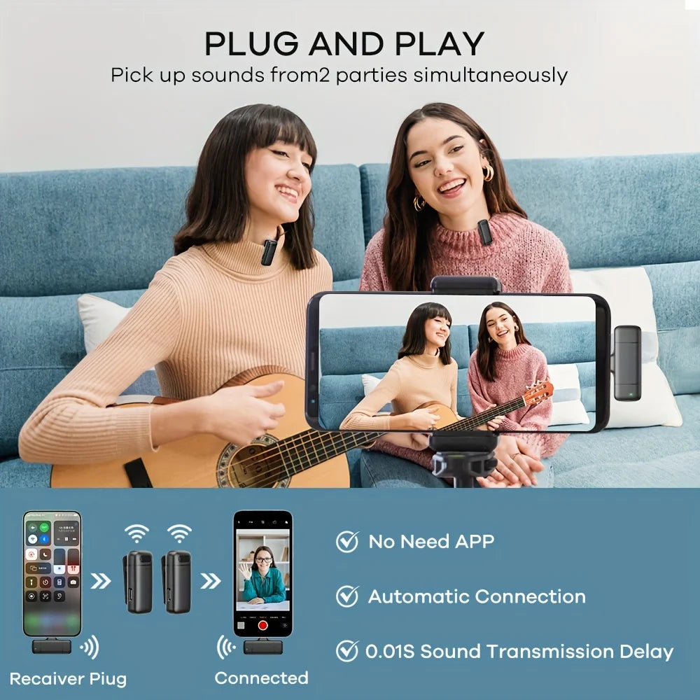 Wireless Lavalier Microphone – Charging Case | Noise Cancelling | iPhone & Android