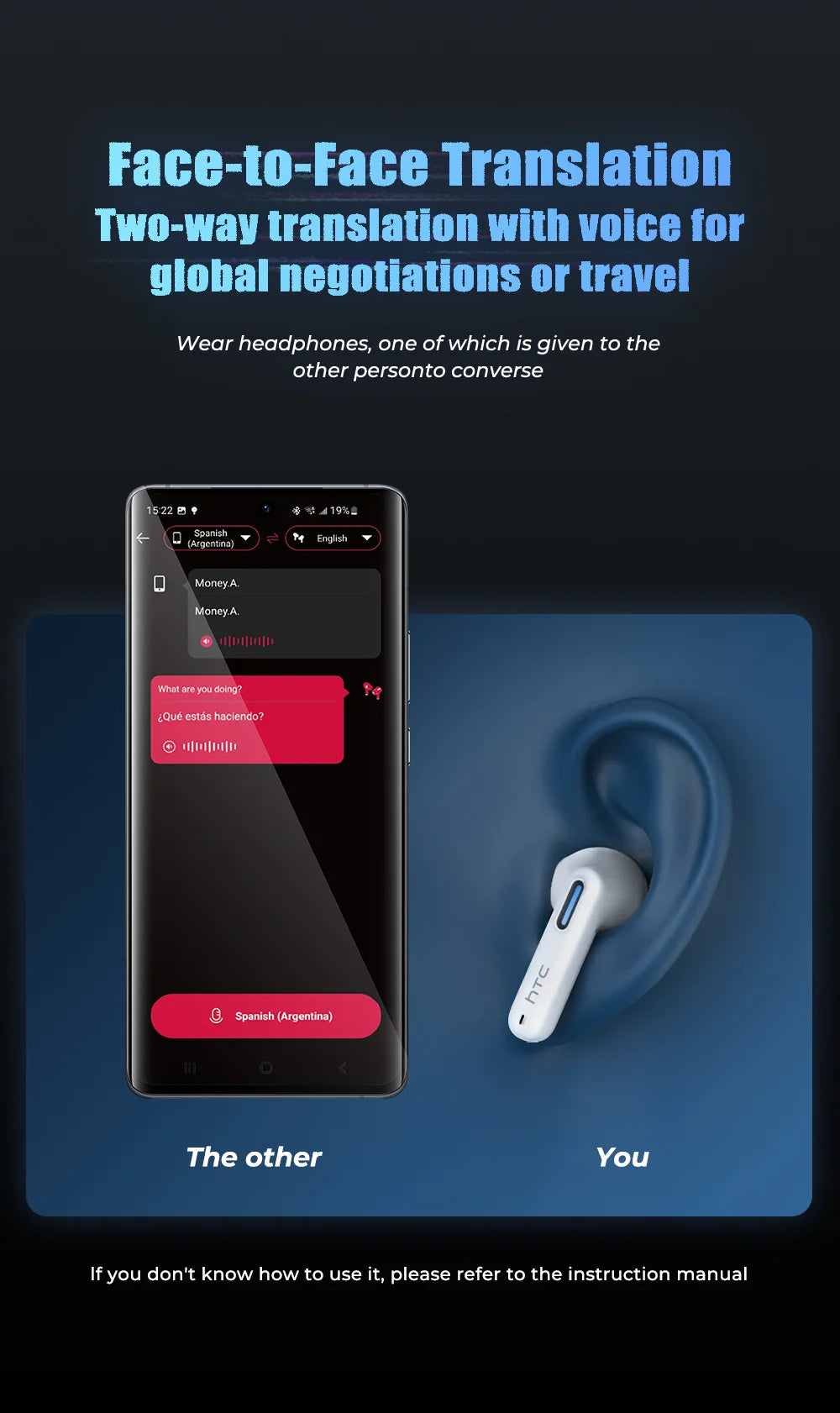 HTC NE49 AI Translator Earbuds – 40H Battery | ENC Noise Cancelling | Bluetooth 5.3