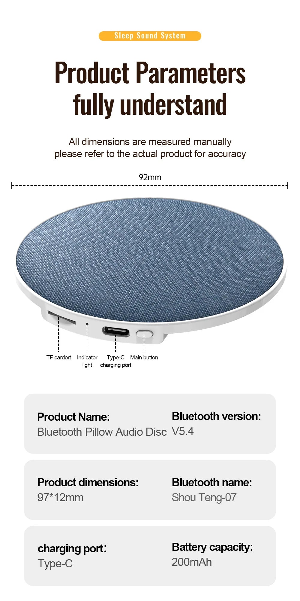 Wireless Pillow Speaker – Sleep Aid | 360° HiFi Sound | Bluetooth 5.4