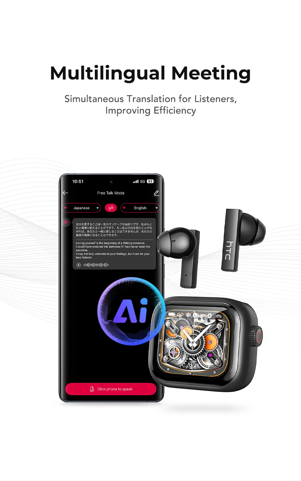 HTC NE40 AI Translator Earphones – Bluetooth | 40H Battery | 144 Languages